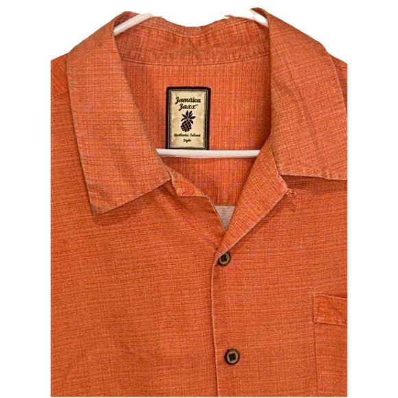 Jamaica Jaxx Men’s Shirt Size XXL Coral Silk Button Up Tropical Hawaiian Pocket - Picture 1 of 8